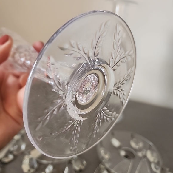 set of 2 vintage glass candle holders with bobeches, clear, glass, 10" tall - Picture 5 of 13